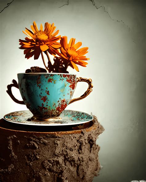 Funny Whimsical Creative Tea Cup Flowers · Creative Fabrica