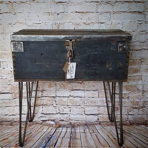 Antique Vintage Wooden Solid Wood Trunk With Hairpin Legs Interior
