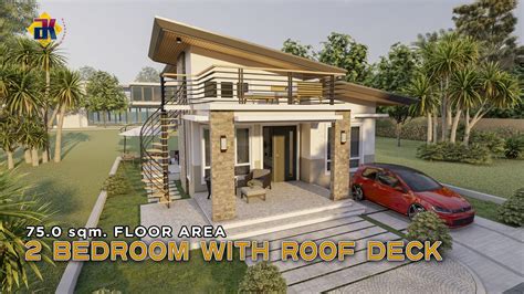 2 Bedroom Bungalow With Roof Deck House Design 750m X 100m 75