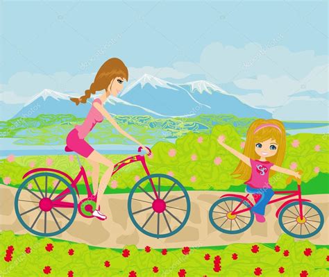 Madre E Hija En Bicicleta En El Parque Vector De Stock Por ©jackybrown