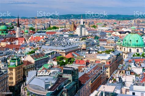 Panoramic Aerial View From Stephansdom Of Old City Center Vienna Stock