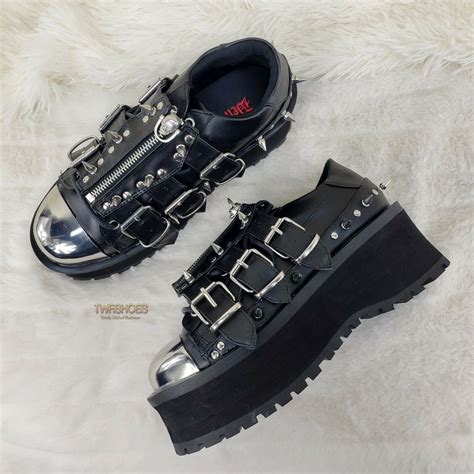 Grave Digger 03 Black Chrome Toe Plate Spiked Shoe Men 4 13 Goth Punk Ny Totally Wicked