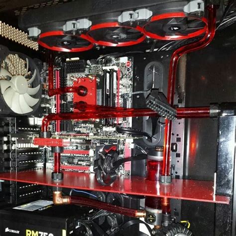 Red Black Computer Pc Tower Setup Liquid Cooled Case Custom Pc Pc