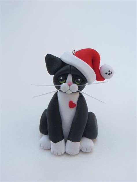 Black White Tuxedo Cat Christmas Ornament Figurine Polymer Etsy