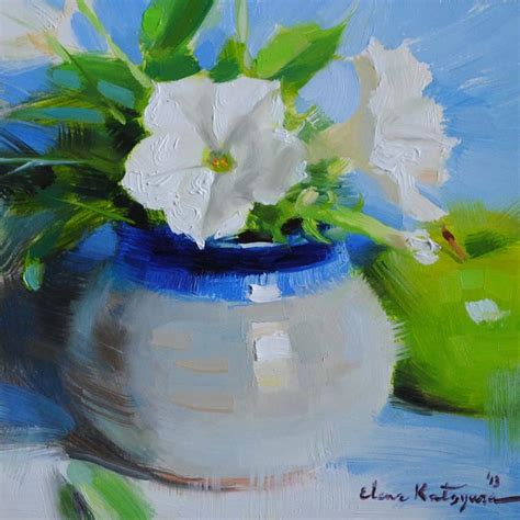 White Petunias By Elena Katsyura