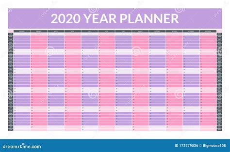 2020 Year Planner Concept Empty Template Horizontal Design Vector