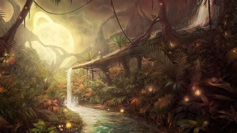 Online Crop Forest River Painting Nature Jungle Artwork Fantasy Art Hd Wallpaper
