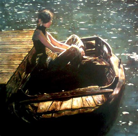 The Girl On The Boat William Oxer Acrylic On Canvas Fine Art Boat