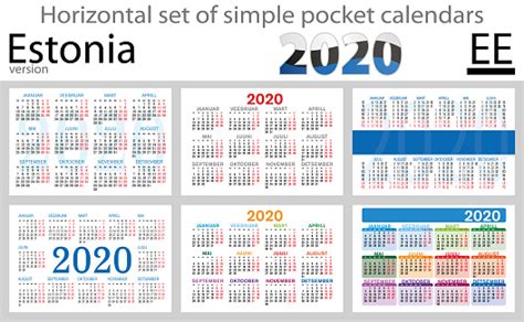 Estonia Horizontal Pocket Calendars 2020 Stock Illustration Download