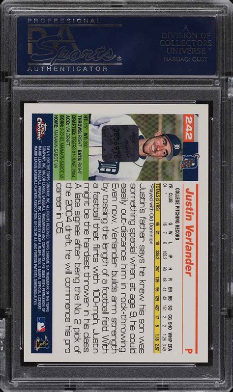 We did not find results for: 2005 Topps Chrome Justin Verlander ROOKIE RC AUTO #242 PSA ...