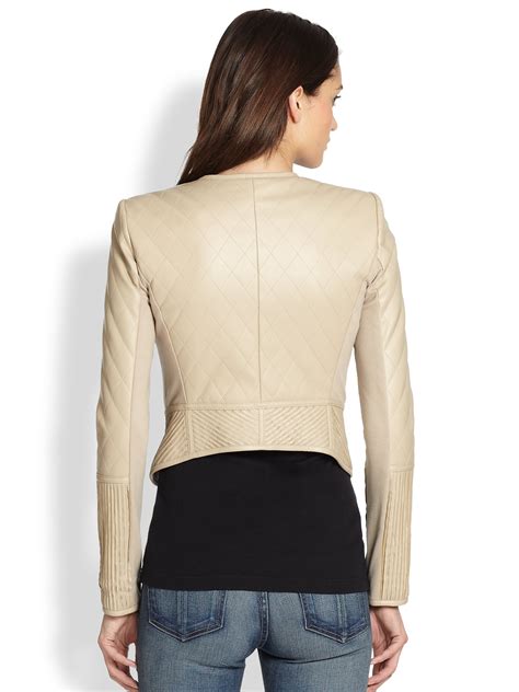Lyst Bcbgmaxazria Quilted Faux Leather Jacket In Natural