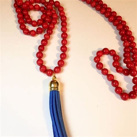 Long Double Wrap Red Beaded Tassel Necklace Tassel Necklace Beaded