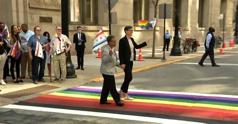 Two Crosswalks Outside City Hall Painted In Rainbow Pride Transgender Pride Colors Cbs Chicago