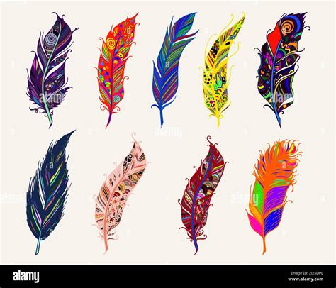 Colorful Feather Set Vector Illustration Stock Vector Image And Art Alamy
