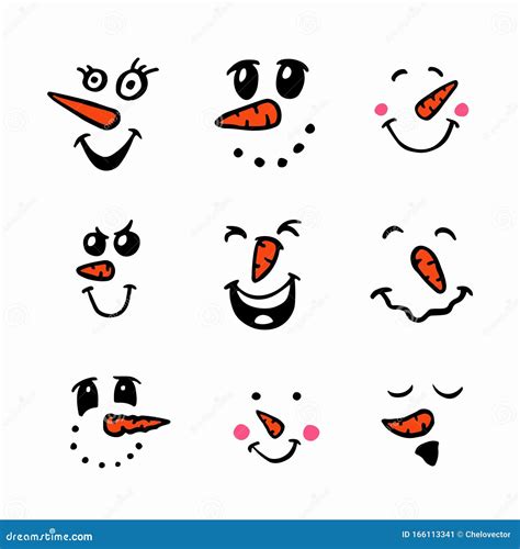 Snowmen Faces Emoticons Set Vector Illustration Stock Vector