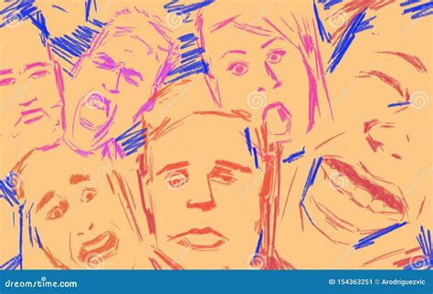 Basic Emotions Expressed By Different Human Faces Drawing Colorful