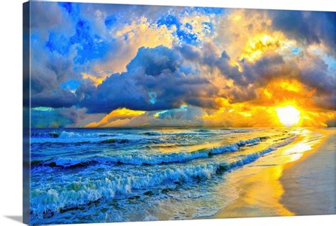 Beautiful Blue Ocean Sunset And Waves Wall Art Canvas Prints Framed