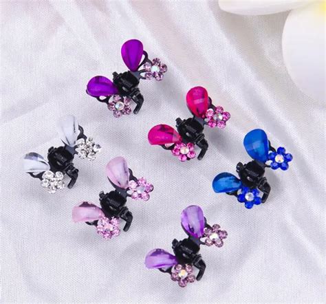 48pcslot Rhinestone Alloy Butterfly Claw Clip Hair Accessory Cute Crystal Flower Shape Mini