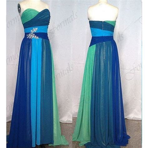 Strapless Sweetheart Long Colorful Blue Chiffon Prom Dresses Evening