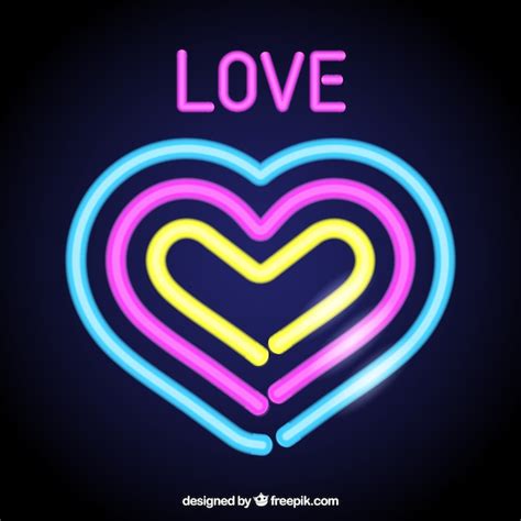 Background Of Colorful Neon Hearts Vector Free Download