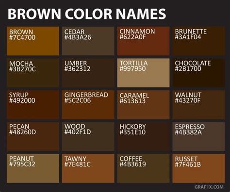 20 Shades Of Brown With Names Hex Codes And Rgb Values Listed Brown