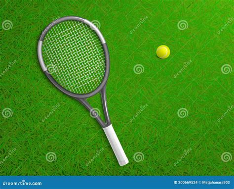 Tennis Racket Ball On Grass Realistic Vector Stock Vector