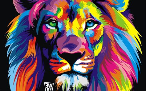 Wallpaper Colorful Illustration Abstract Tiger Lion