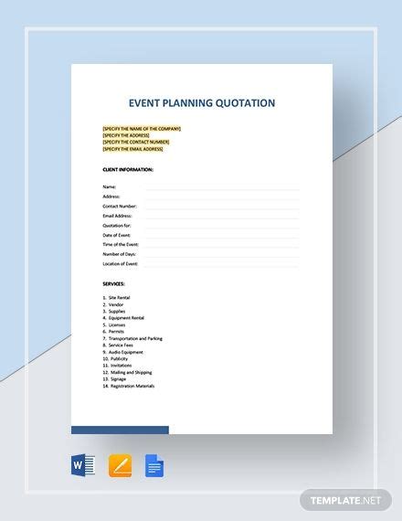 Instantly Download Event Planning Quotation Template Sample And Example