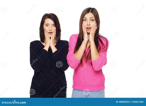 Two Surprised Girls Stock Image Image Of Emotion Ecstatic 48984353