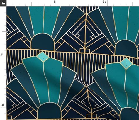 Art Deco Geometric Blue Green Fabric Art Deco In Teal By Etsy