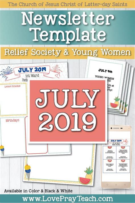 July 2019 Editable Newsletter Template And Sunday Lesson Calendars For