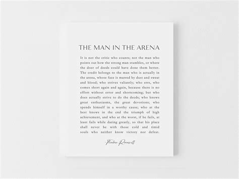 The Man In The Arena Print Inspirational Quote Theodore Etsy