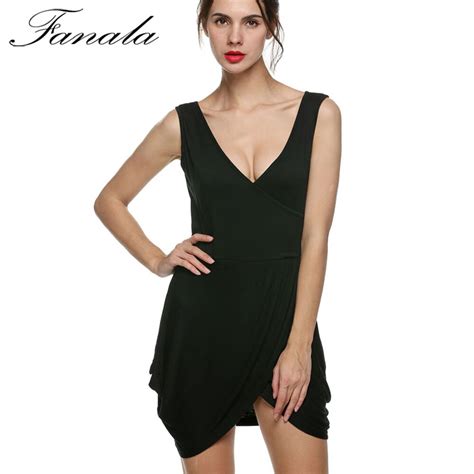 Fanala Casual Ladies Dress Sex Evening Party Sleeveless Dresses V Neck