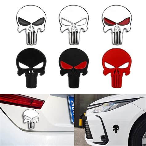 1pc Car Styling 3d Sun Proof Stickers Metal Punisher Skull Emblem Decal