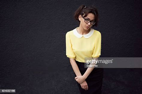 Retro Geek Girl Glasses Happy Stock Fotos Und Bilder Getty Images