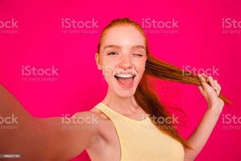Selfportrait Of Nice Cute Adorable Attractive Excited Cheerful Positive