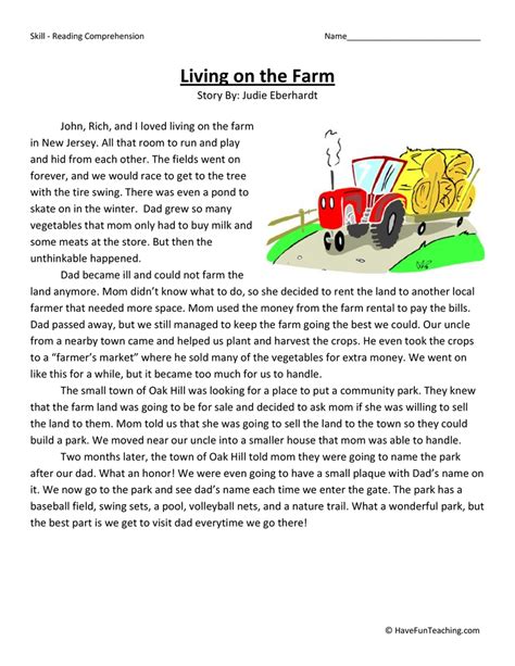 living on the farm reading comprehension worksheet have fun teaching