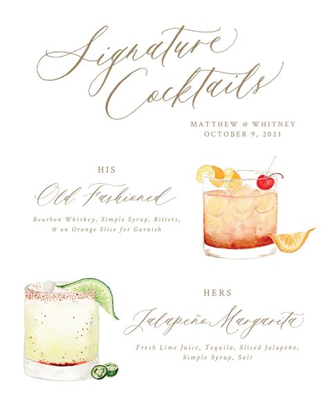 Personalized Watercolor Signature Drinks Sign Signature Etsy