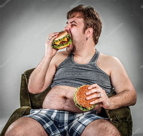 Fat Man Eating Hamburger Stock Photo By Cookelma