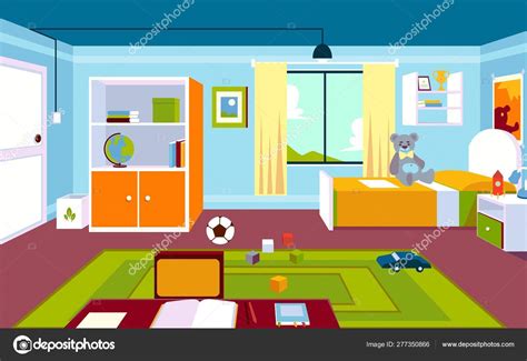 Interior Of The Kids Room In The Home In A Cartoon Style Stock Vector