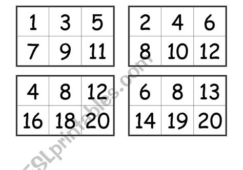 Numbers Bingo Cards From 1 To 20 Esl Worksheet By Creguen