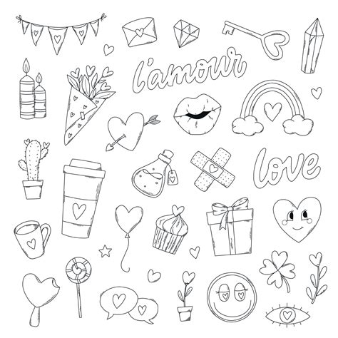 Set Of Hand Drawn Valentines Day Doodles For Prints Cards Stickers