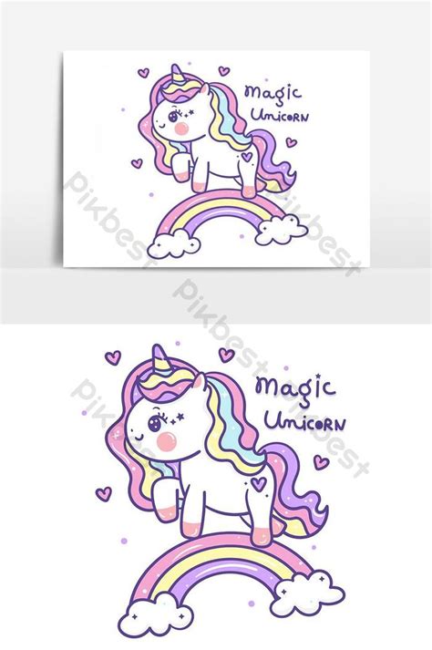 Cute Pony Vectorunicorn Cartoon On Rainbow Girly Doodles Kawaii