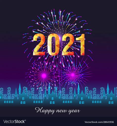 Happy New Year 2021 With Firework Background Vector Image