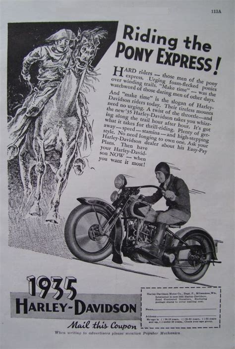 Vintage 1935 HARLEY-DAVIDSON MOTORCYCLE Ad * Riding the ...