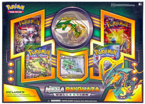 It will come with seven booster packs, a deck box, four promo cards, a set of 65 card sleeves, two condition marker coins, and six damage counter dice. Pokemon Mega Rayquaza Premium Collection Box | eBay