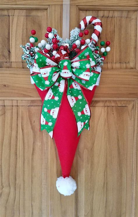 Christmas Holiday Upside Down Santa Hat Door Decor Wreath Candy