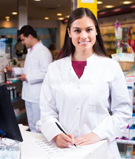 Two Pharmacists In Modern Pharmacy Stock Image Image Of Adult