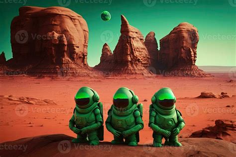 Aliens On Red Alien Planet Mars Illustration Generative Ai 23943615