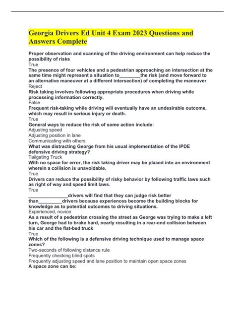 Georgia Drivers Ed Unit 2 Lesson 5 Quizlet